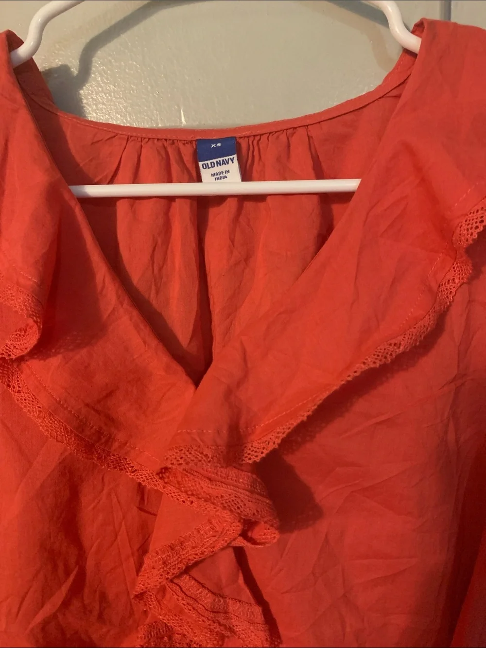 Old Navy Coral Red Ruffle V-Neck Blouse